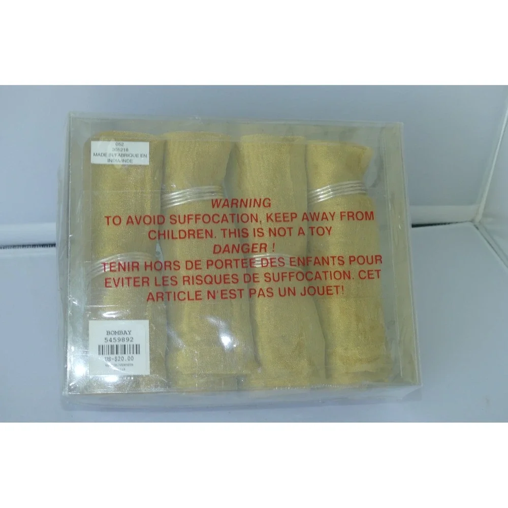 Bombay Snowflake Beaded Napkin Rings & Gold Napkins Set of 4 Christmas NOS